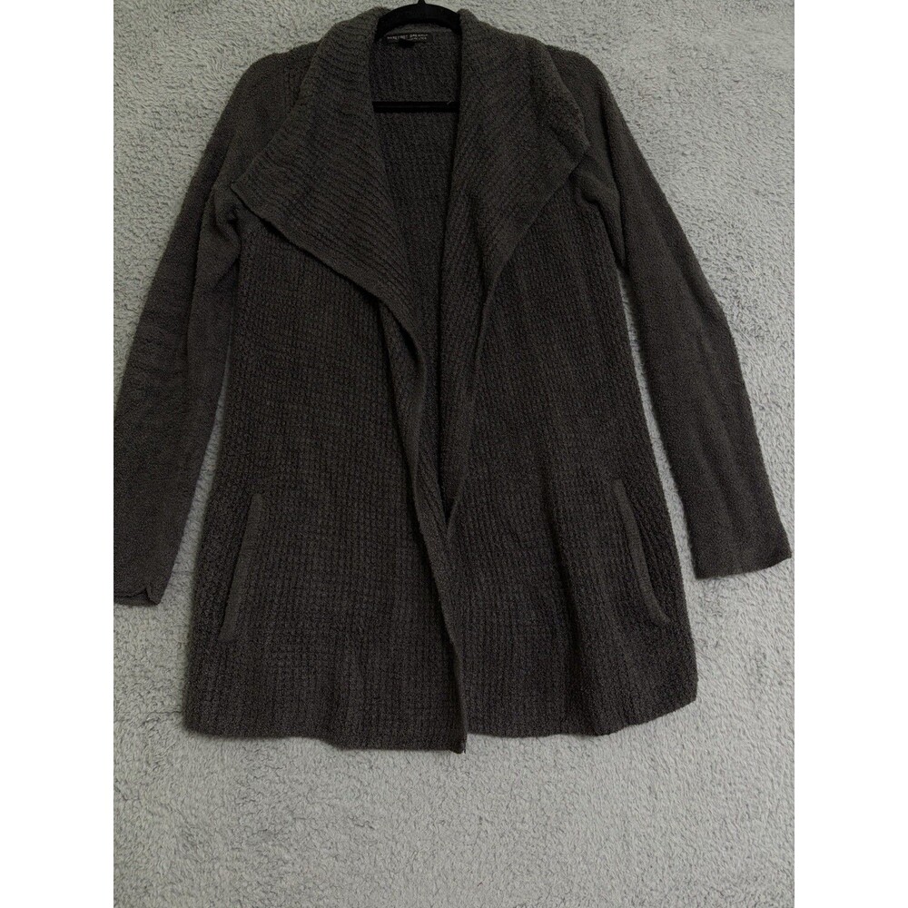 Barefoot Dreams CozyChic Lite Coastal Cardigan Sz S Dark Gray Soft Knit 485